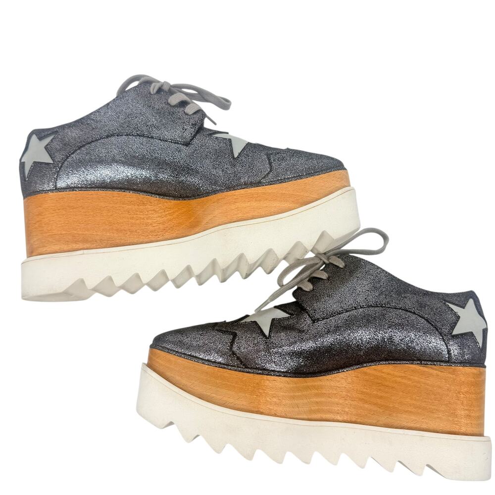 Stella McCartney Elyse Stars Glittered Platform Sneakers Gray Size 36 - Picture 6 of 9